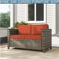 2 Seater Rattan Garden Sofa w/ Cushions & Armrests Outdoor Wicker Loveseat Patio
