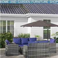 6 Piece Rattan Garden Furniture Set 7 Seater with Storage Tea Table & Side Table