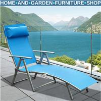 Folding Outdoor Sun Lounger Recliner Chair w/ Steel Frame Headrest and 7 Levels