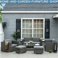 6 Piece Rattan Garden Furniture Set with Sofa Chairs Coffee Table & 2 Footstools
