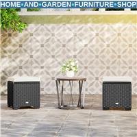 Set of 2 Rattan Storage Ottomans Outdoor Footstools with Cushions Garden Balcony