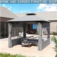 3x3m Metal Garden Gazebo with Double Roof Removable Sidewalls and Church Windows