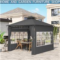 3 x 3 m Garden Metal Gazebo with Double Roof and Removable Sidewalls Dark Grey
