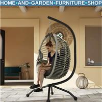 Outdoor Hanging Swing Chair w/ Cushion Foldable Basket & Metal Stand for Garden