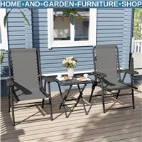Three Piece Garden Furniture Set with Table and Chairs Outdoor Patio Bistro Set