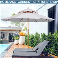 2.7m Double Tier Garden Parasol Bamboo Patio Umbrella Outdoor Sunshade Canopy