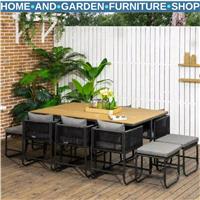10 Seater Rattan Cube Garden Furniture Set with 6 Armchairs 4 Stools & Top Table