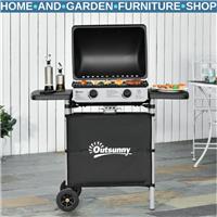 2 Burner Propane Gas BBQ Grill with 5.6kW Output and Side Shelves for Cooking