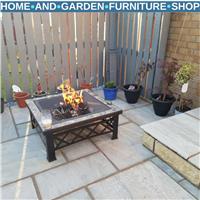 3-in-1 Outdoor Fire Pit Table Square Wood Burning Firepit Brazier BBQ Grill