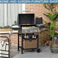 Gas Barbecue Grill Propane with 4-Burner, Bottle Opener & Thermometer Black
