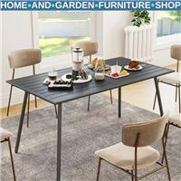 Dining Table Slatted Top Weather Resistant Powder-Coated Aluminium Frame Grey