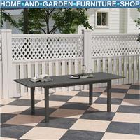 Dining Table Slatted Top Weather Resistant Powder-Coated Aluminium Frame Grey