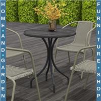 Bistro Table Galvanised Steel Round With Curved Legs & Slat Tabletop Grey