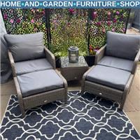 Furniture Set 2-Seater Rattan Steel Frame Table & Sofas w/ Padded Cushions Grey