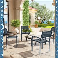 Garden Chairs Set of 4 Portable Stackable Rattan Effect with Armrest Dark Grey
