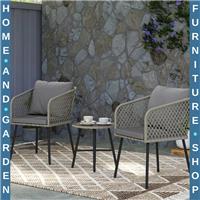 Bistro Set 3-Piece PE Rattan Steel Frames Chairs & Table with 4 Cushions Grey