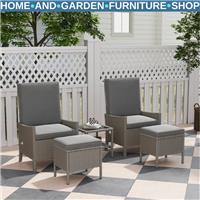Sofa Set 5-Piece Garden Furniture Adjustable Back w/ Glass Top Table Dark Grey