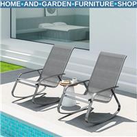 Rocking Chair Set of 2 Weather-Resistant Powder Coated with High Backrest Grey