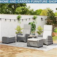 Reclining Chairs Set 5-Piece Garden Furniture with Adjustable Footpads Grey