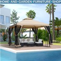 Gazebo 2-Tier Roof Sun Shelter Canopy Solid Steel Frame with Netting Sand/Black