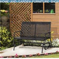 Glider Bench Rectangular Rattan Design Weather Resistant with High Back Black