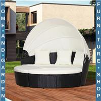 Sofa Come Bed 5 Pieces PE-Rattan Round with Retractable overhead Canopy Black