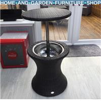 Ice Bucket Table Round Rattan Weather-Resistant with Adjustable Liftable Brown