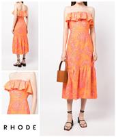 Rhode Womens Strapless Dress Ladies Size UK 8 Thea Ruffles Linen Coral Reef - 8 Regular
