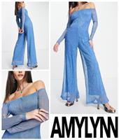 Womens Ladies Jumpsuit Size S AmyLynn Odette Bardot Lined Wide Leg Sexy Blue - S Regular
