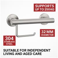 Grab Rail Bathroom Toilet Roll Holder Stainless Steel Elderly Disability