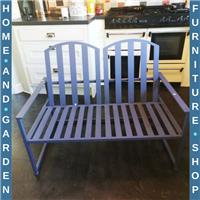 2 Seater Metal Garden Bench Steel Patio Chair Slat Design Backyard Porch Grey