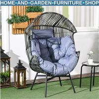 Rattan Garden Egg Leisure Chair with Headrest & Cushion Outdoor Patio Furniture