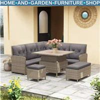 6-Piece Rattan Garden Furniture Set Sectional Corner Sofa w/Cushions Soft Padded