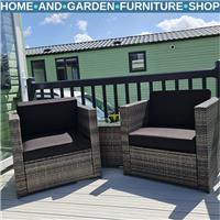 Grey Rattan Sofa Set 3 Piece Patio Garden Funrniture 2 Seater with Coffee Table