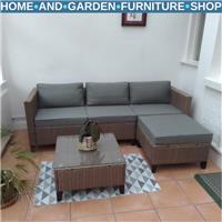 5 Piece Rattan Garden Furniture Set with Corner Sofa Table & Footstools Outdoor