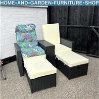 5-Pcs Rattan Recliner Lounger Set Adjustable Sun Bed + Side Table Outdoor Black