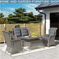 4 Seater Rattan Dining Sofa Set Wicker Furniture High Back Chairs with Cushions