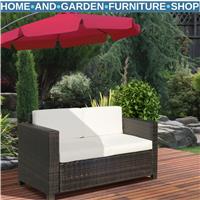 2 Seater Rattan Garden Sofa with Cushions and Armrests Outdoor Furniture Brown