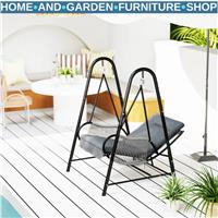 Rattan Hanging Swing Chair with Stand Garden Outdoor Seat & Cushion Light Grey