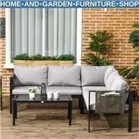 4 Piece Metal Garden Furniture Set with Mesh Chairs & Glass Coffee Table Grey