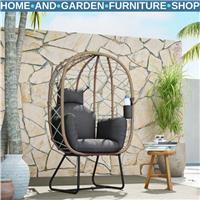 Rattan Egg Chair Outdoor Indoor Wicker Chair with Cushion Headrest Garden Seat