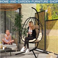 Hanging Egg Chair Indoor Outdoor Garden Swing Chair w/ Cushion & Folding Basket