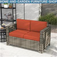 2 Seater Rattan Garden Sofa with Cushions and Armrests Outdoor Wicker Loveseat