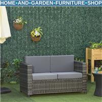 2 Seater Rattan Garden Sofa with Cushions & Armrests Wicker Patio Loveseat Grey