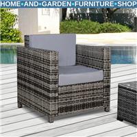 Garden Patio Rattan Wicker Furniture Single Cube Chair Sofa Outdoor Grey