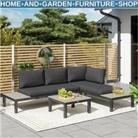 3 Piece Aluminium Garden Corner Sofa Set w/ 2 Loveseats and Coffee Table Outdoor