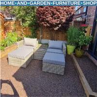5 Piece Rattan Garden Armchair and Footstool Set with Tall Glass Table Outdoor
