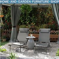 Set of 2 Folding Sun Loungers Garden Adjustable Reclining Chairs with Armrests