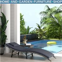 Rattan Folding Outdoor Sun Lounger Chair with Cushion and Pillow for Garden