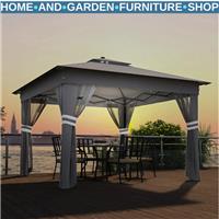 3x3m Pop Up Gazebo with Solar LED Lights Netting Curtain Patio Garden Party Tent